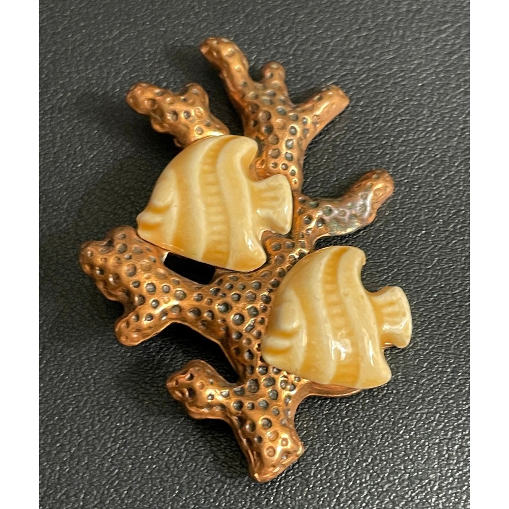 Vintage Copper Brooch Angel Fish Coral Reef Nautical Coastal Pin